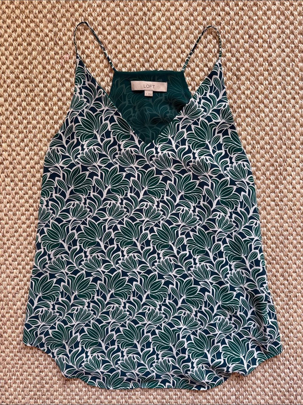 LOFT Green and White Floral V-Neck Spaghetti Strap Cami